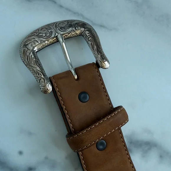 Justin Odessa Star Silver Texas Ranger Brown Leather Belt Vtg 1994 Size 36 - Picture 14 of 16